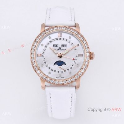 Top Replica Blancpain 35mm Ladybird Quantieme Complet Auto Watch Rose Gold Diamond-set